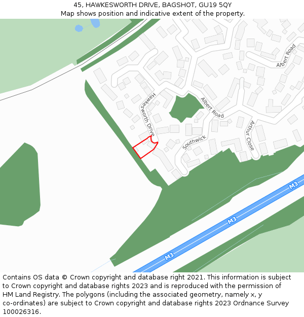 45, HAWKESWORTH DRIVE, BAGSHOT, GU19 5QY: Location map and indicative extent of plot