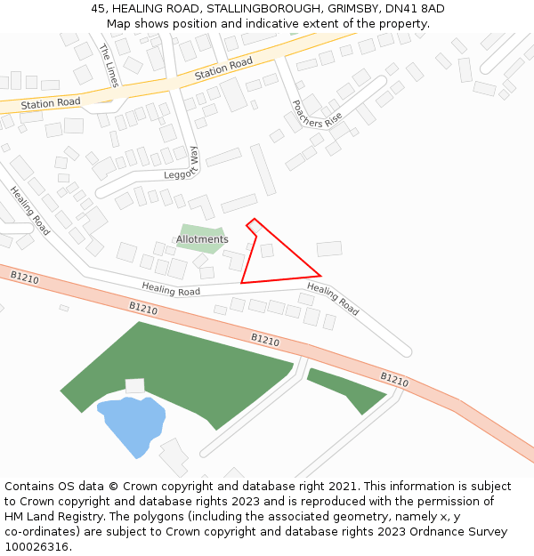 45, HEALING ROAD, STALLINGBOROUGH, GRIMSBY, DN41 8AD: Location map and indicative extent of plot