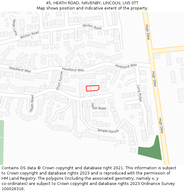 45, HEATH ROAD, NAVENBY, LINCOLN, LN5 0TT: Location map and indicative extent of plot