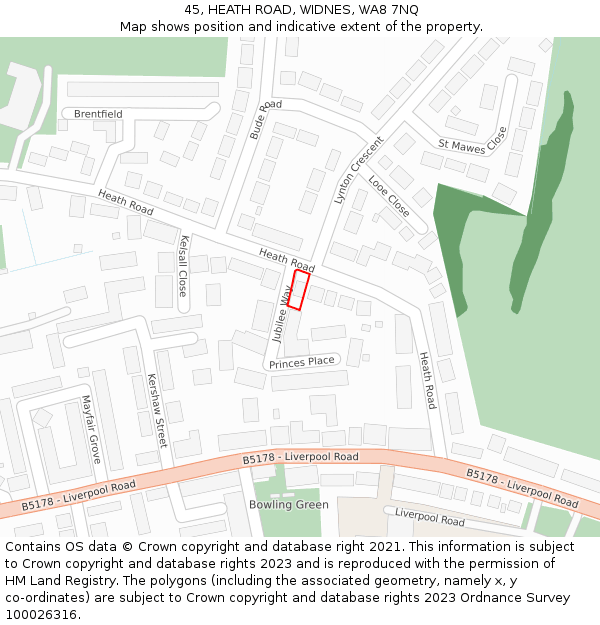 45, HEATH ROAD, WIDNES, WA8 7NQ: Location map and indicative extent of plot