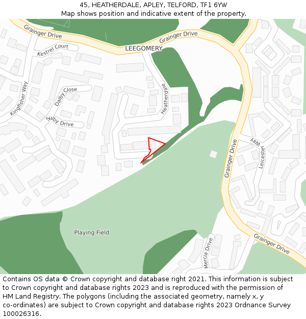 45, HEATHERDALE, APLEY, TELFORD, TF1 6YW: Location map and indicative extent of plot