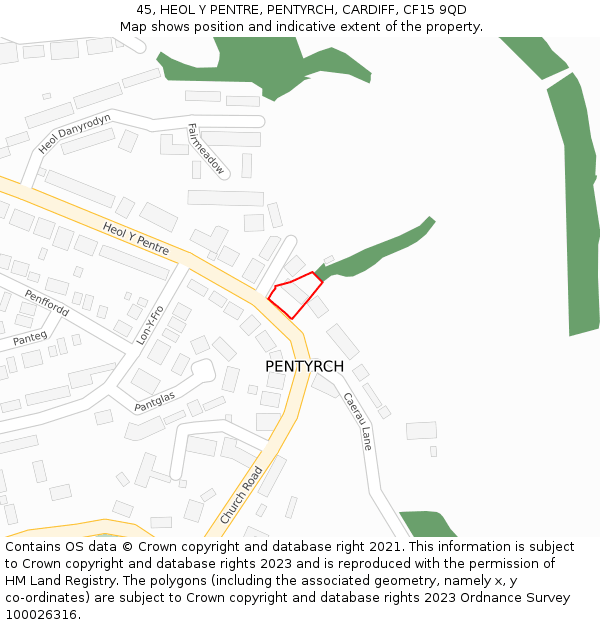 45, HEOL Y PENTRE, PENTYRCH, CARDIFF, CF15 9QD: Location map and indicative extent of plot