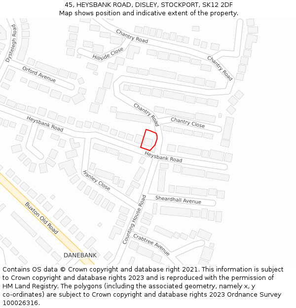 45, HEYSBANK ROAD, DISLEY, STOCKPORT, SK12 2DF: Location map and indicative extent of plot