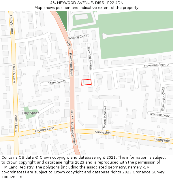 45, HEYWOOD AVENUE, DISS, IP22 4DN: Location map and indicative extent of plot
