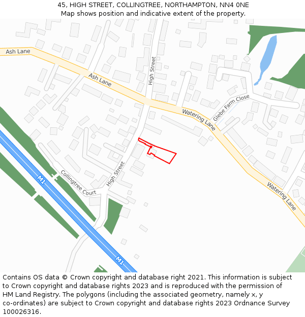 45, HIGH STREET, COLLINGTREE, NORTHAMPTON, NN4 0NE: Location map and indicative extent of plot
