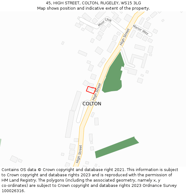 45, HIGH STREET, COLTON, RUGELEY, WS15 3LG: Location map and indicative extent of plot