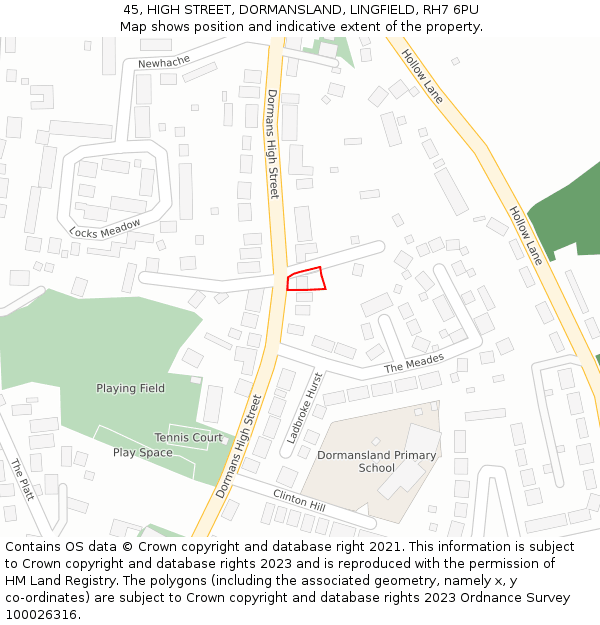 45, HIGH STREET, DORMANSLAND, LINGFIELD, RH7 6PU: Location map and indicative extent of plot