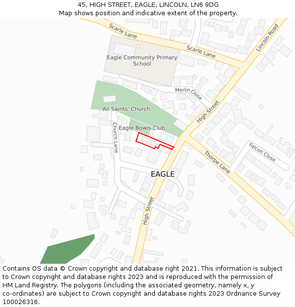 45, HIGH STREET, EAGLE, LINCOLN, LN6 9DG: Location map and indicative extent of plot