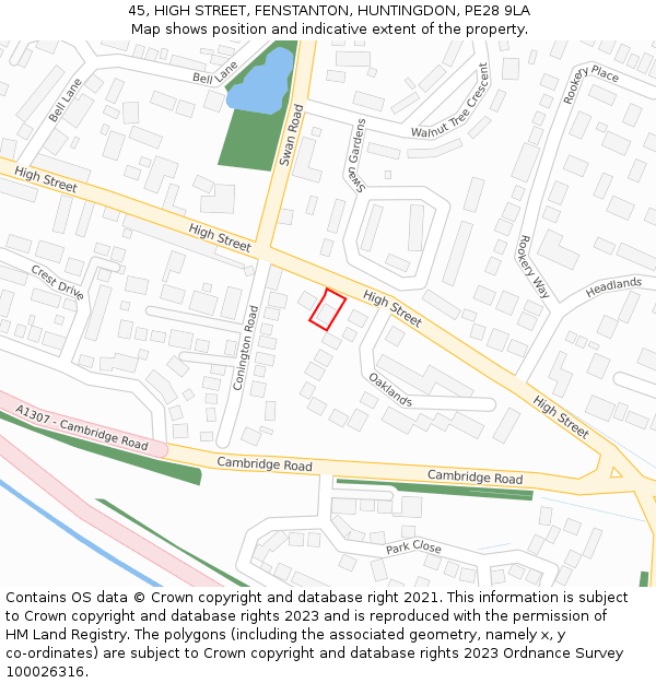 45, HIGH STREET, FENSTANTON, HUNTINGDON, PE28 9LA: Location map and indicative extent of plot