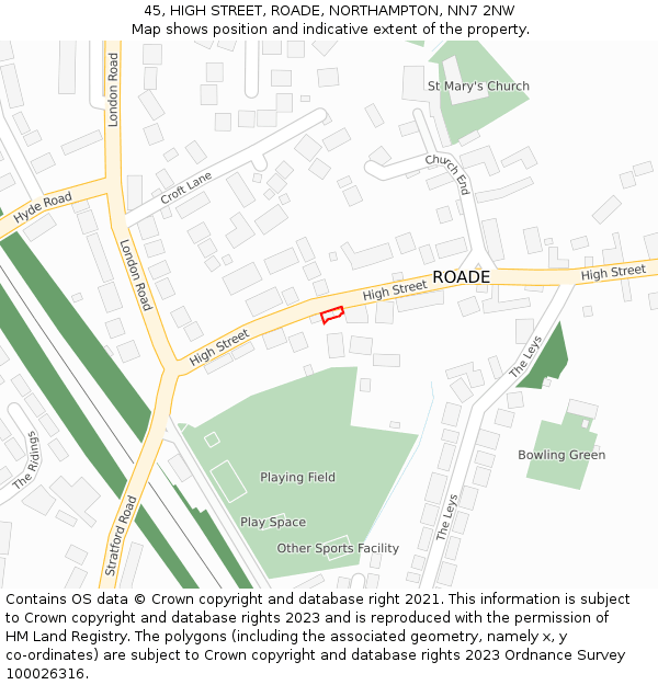45, HIGH STREET, ROADE, NORTHAMPTON, NN7 2NW: Location map and indicative extent of plot