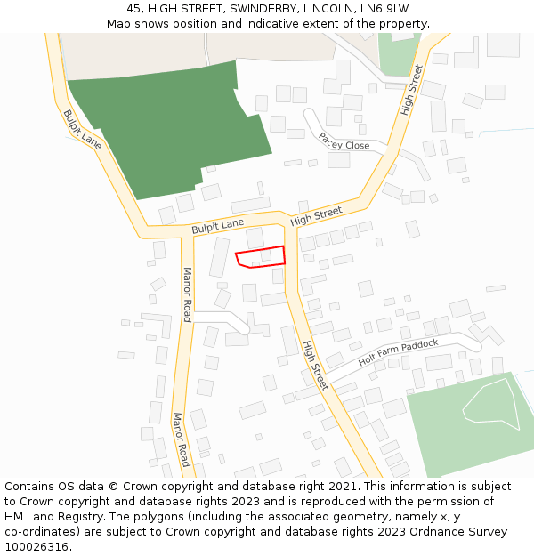 45, HIGH STREET, SWINDERBY, LINCOLN, LN6 9LW: Location map and indicative extent of plot