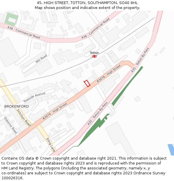 45, HIGH STREET, TOTTON, SOUTHAMPTON, SO40 9HL: Location map and indicative extent of plot