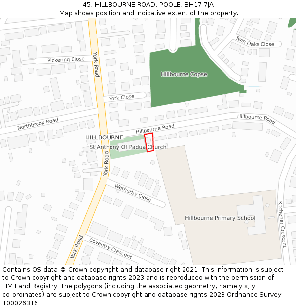 45, HILLBOURNE ROAD, POOLE, BH17 7JA: Location map and indicative extent of plot