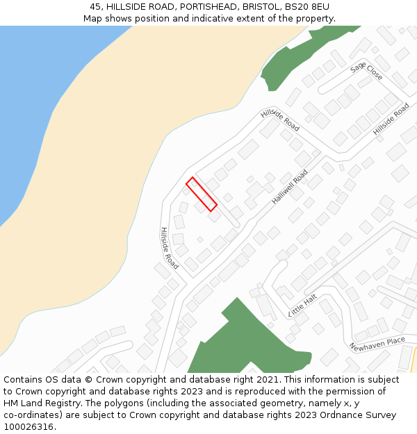 45, HILLSIDE ROAD, PORTISHEAD, BRISTOL, BS20 8EU: Location map and indicative extent of plot