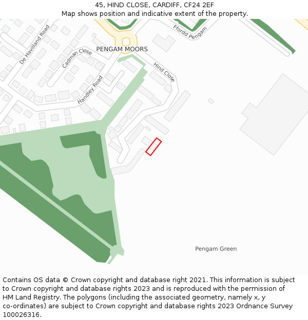 45, HIND CLOSE, CARDIFF, CF24 2EF: Location map and indicative extent of plot