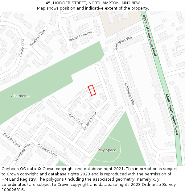 45, HODDER STREET, NORTHAMPTON, NN2 8FW: Location map and indicative extent of plot