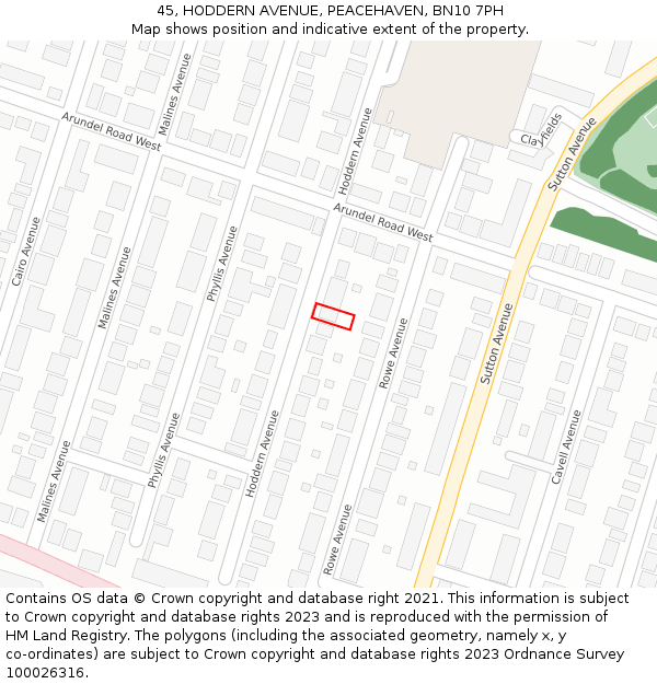 45, HODDERN AVENUE, PEACEHAVEN, BN10 7PH: Location map and indicative extent of plot