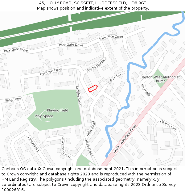 45, HOLLY ROAD, SCISSETT, HUDDERSFIELD, HD8 9GT: Location map and indicative extent of plot