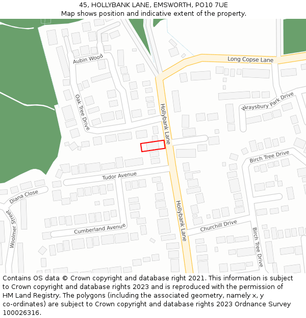 45, HOLLYBANK LANE, EMSWORTH, PO10 7UE: Location map and indicative extent of plot