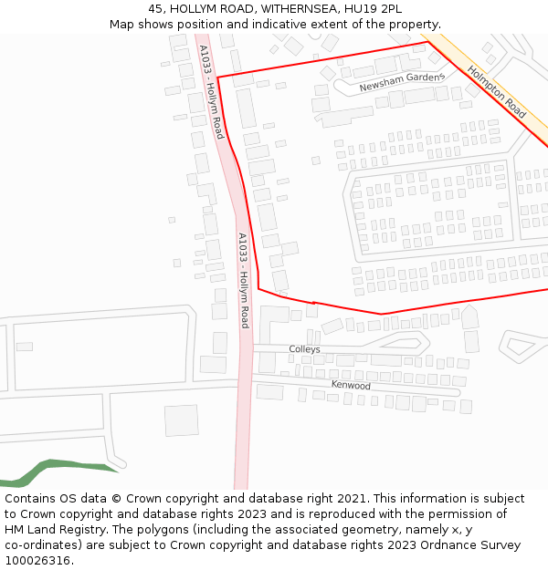 45, HOLLYM ROAD, WITHERNSEA, HU19 2PL: Location map and indicative extent of plot