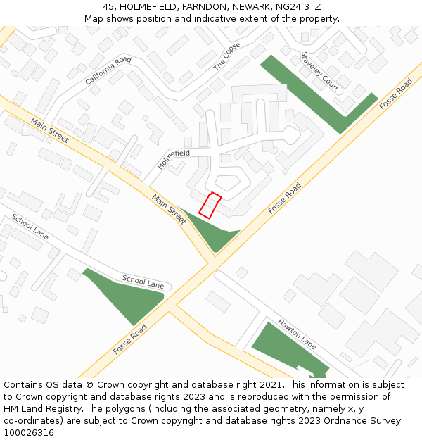 45, HOLMEFIELD, FARNDON, NEWARK, NG24 3TZ: Location map and indicative extent of plot
