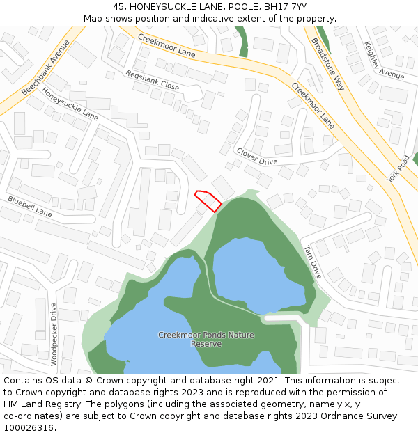 45, HONEYSUCKLE LANE, POOLE, BH17 7YY: Location map and indicative extent of plot