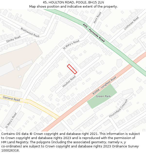 45, HOULTON ROAD, POOLE, BH15 2LN: Location map and indicative extent of plot