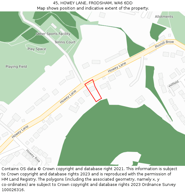 45, HOWEY LANE, FRODSHAM, WA6 6DD: Location map and indicative extent of plot