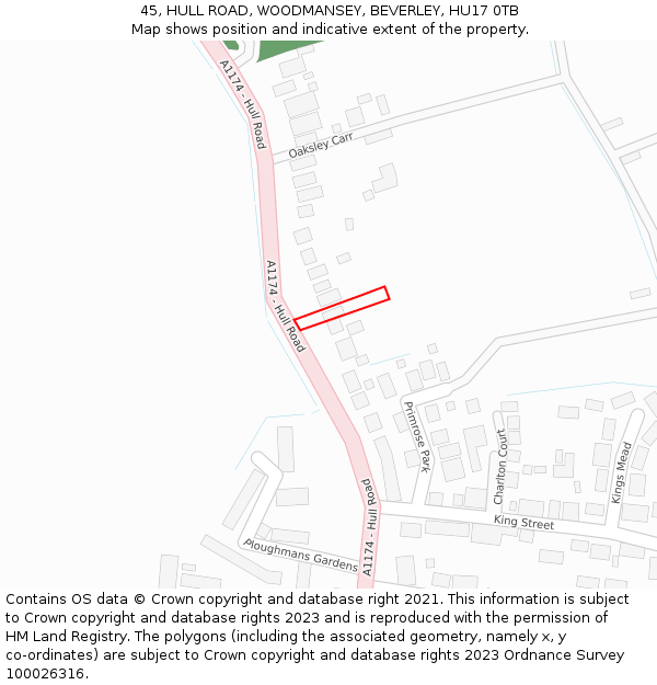 45, HULL ROAD, WOODMANSEY, BEVERLEY, HU17 0TB: Location map and indicative extent of plot