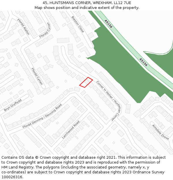 45, HUNTSMANS CORNER, WREXHAM, LL12 7UE: Location map and indicative extent of plot