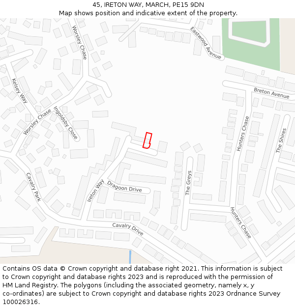 45, IRETON WAY, MARCH, PE15 9DN: Location map and indicative extent of plot