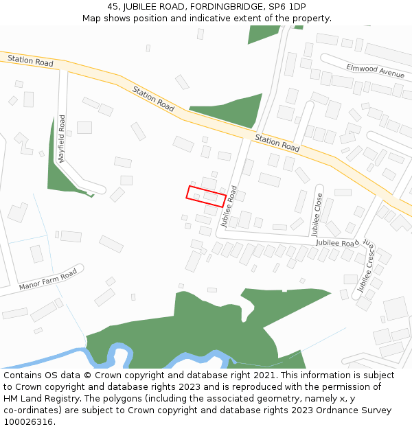 45, JUBILEE ROAD, FORDINGBRIDGE, SP6 1DP: Location map and indicative extent of plot