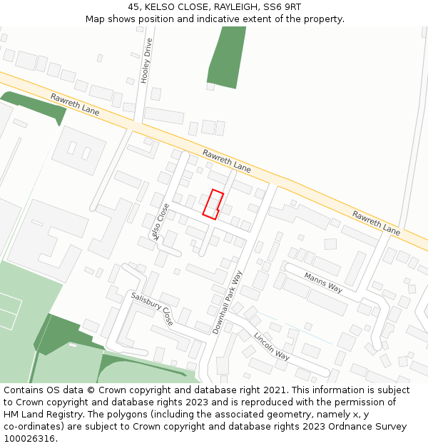 45, KELSO CLOSE, RAYLEIGH, SS6 9RT: Location map and indicative extent of plot