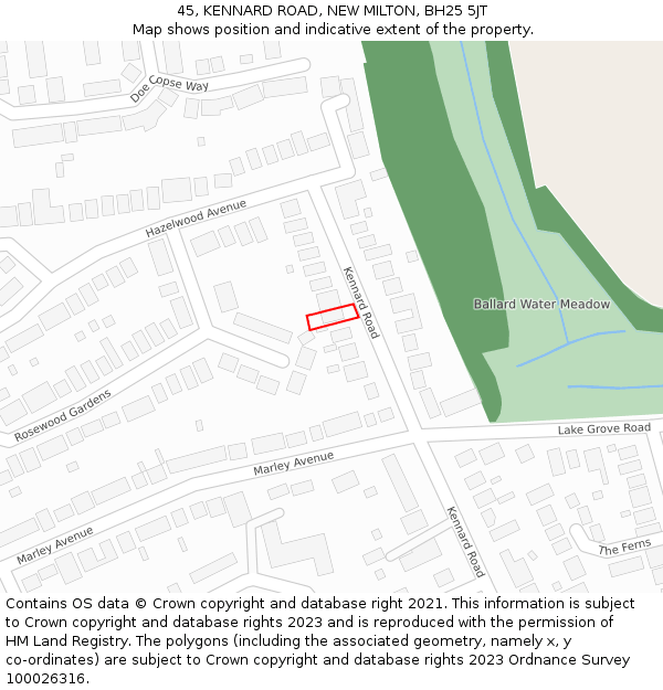 45, KENNARD ROAD, NEW MILTON, BH25 5JT: Location map and indicative extent of plot