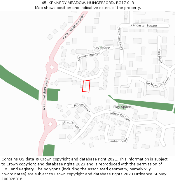 45, KENNEDY MEADOW, HUNGERFORD, RG17 0LR: Location map and indicative extent of plot