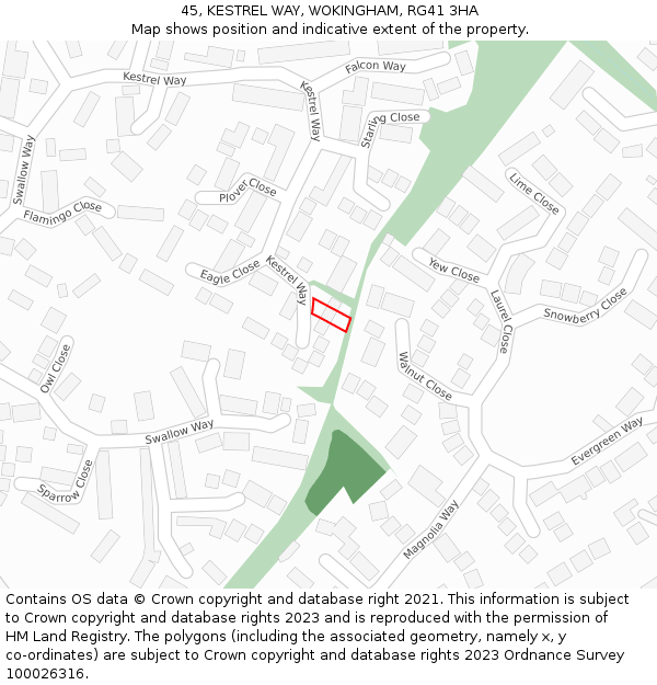 45, KESTREL WAY, WOKINGHAM, RG41 3HA: Location map and indicative extent of plot