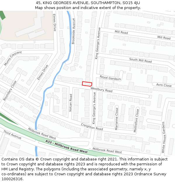 45, KING GEORGES AVENUE, SOUTHAMPTON, SO15 4JU: Location map and indicative extent of plot