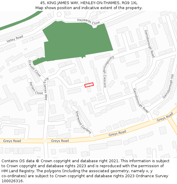 45, KING JAMES WAY, HENLEY-ON-THAMES, RG9 1XL: Location map and indicative extent of plot