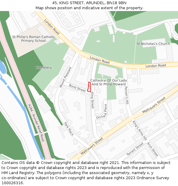 45, KING STREET, ARUNDEL, BN18 9BN: Location map and indicative extent of plot