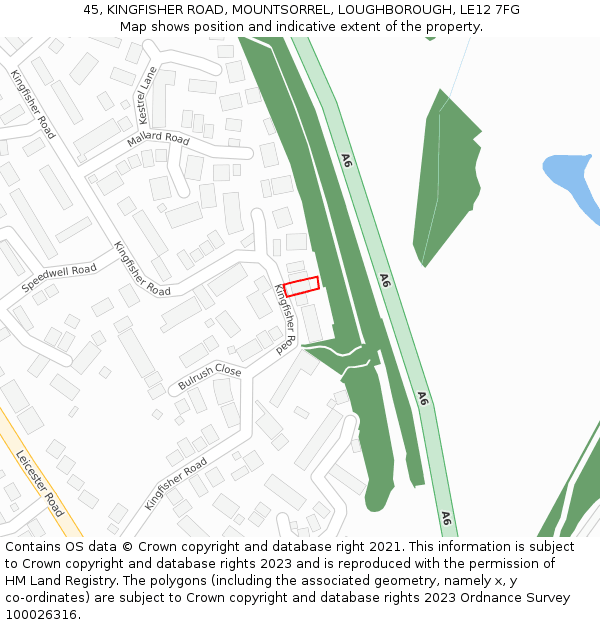 45, KINGFISHER ROAD, MOUNTSORREL, LOUGHBOROUGH, LE12 7FG: Location map and indicative extent of plot