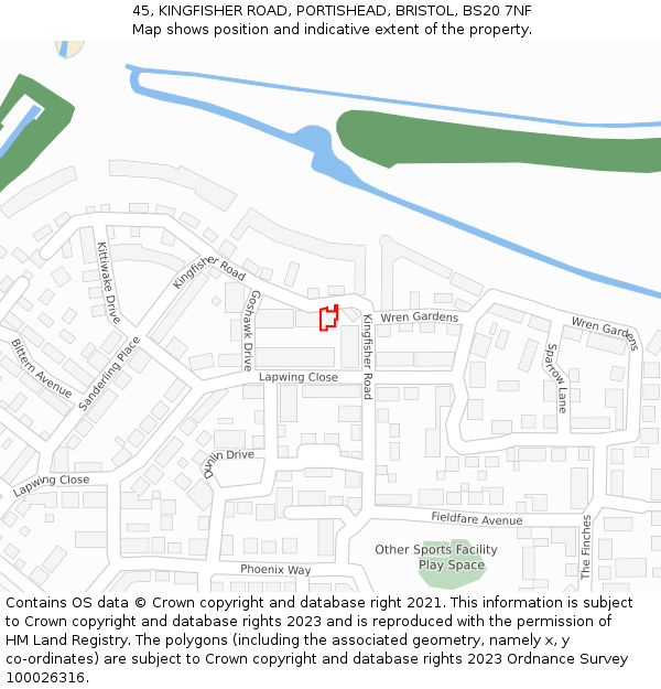 45, KINGFISHER ROAD, PORTISHEAD, BRISTOL, BS20 7NF: Location map and indicative extent of plot