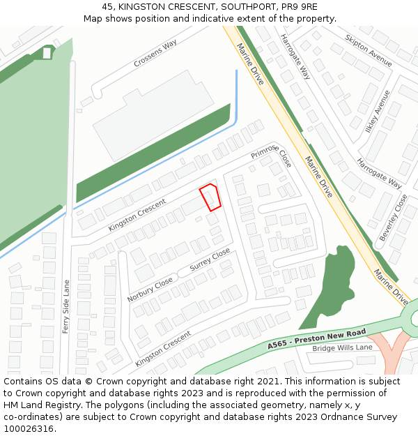 45, KINGSTON CRESCENT, SOUTHPORT, PR9 9RE: Location map and indicative extent of plot