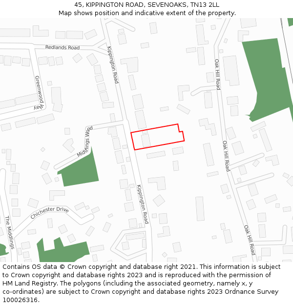 45, KIPPINGTON ROAD, SEVENOAKS, TN13 2LL: Location map and indicative extent of plot