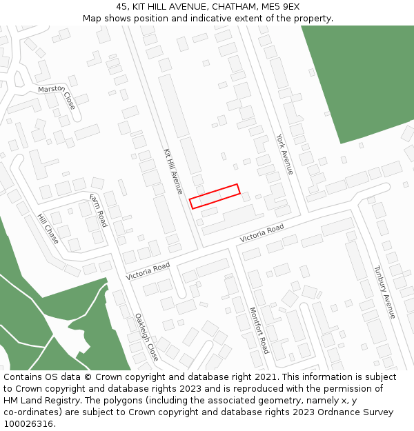 45, KIT HILL AVENUE, CHATHAM, ME5 9EX: Location map and indicative extent of plot