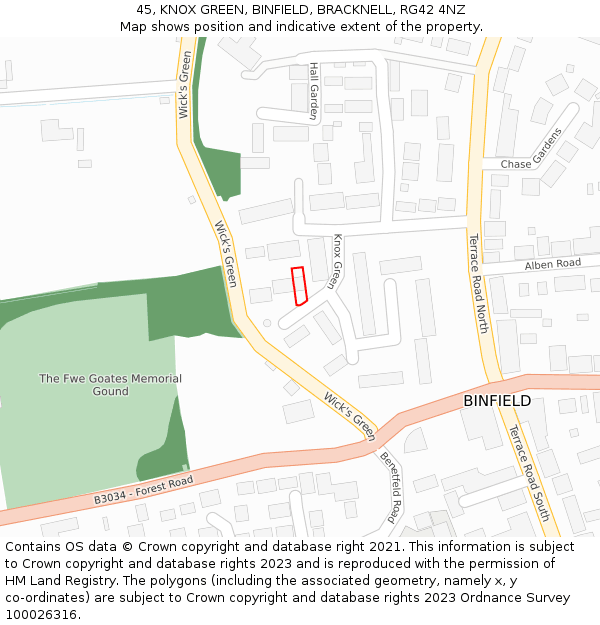 45, KNOX GREEN, BINFIELD, BRACKNELL, RG42 4NZ: Location map and indicative extent of plot