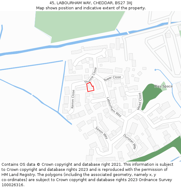 45, LABOURHAM WAY, CHEDDAR, BS27 3XJ: Location map and indicative extent of plot