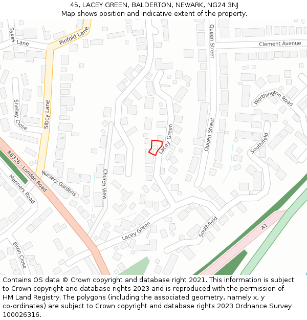 45, LACEY GREEN, BALDERTON, NEWARK, NG24 3NJ: Location map and indicative extent of plot