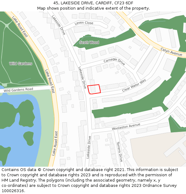 45, LAKESIDE DRIVE, CARDIFF, CF23 6DF: Location map and indicative extent of plot