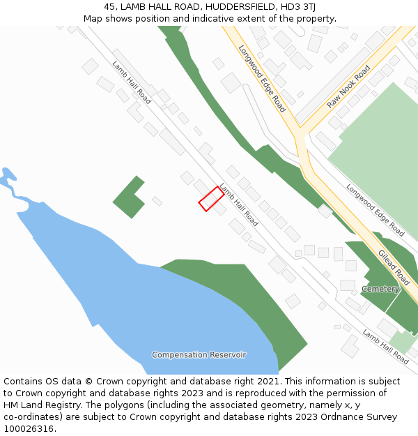 45, LAMB HALL ROAD, HUDDERSFIELD, HD3 3TJ: Location map and indicative extent of plot