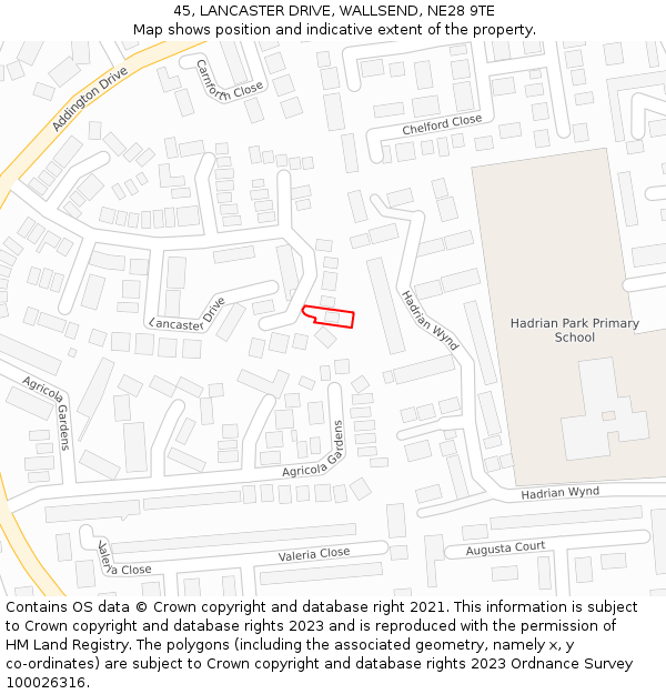 45, LANCASTER DRIVE, WALLSEND, NE28 9TE: Location map and indicative extent of plot